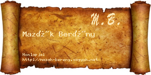 Mazák Berény névjegykártya
